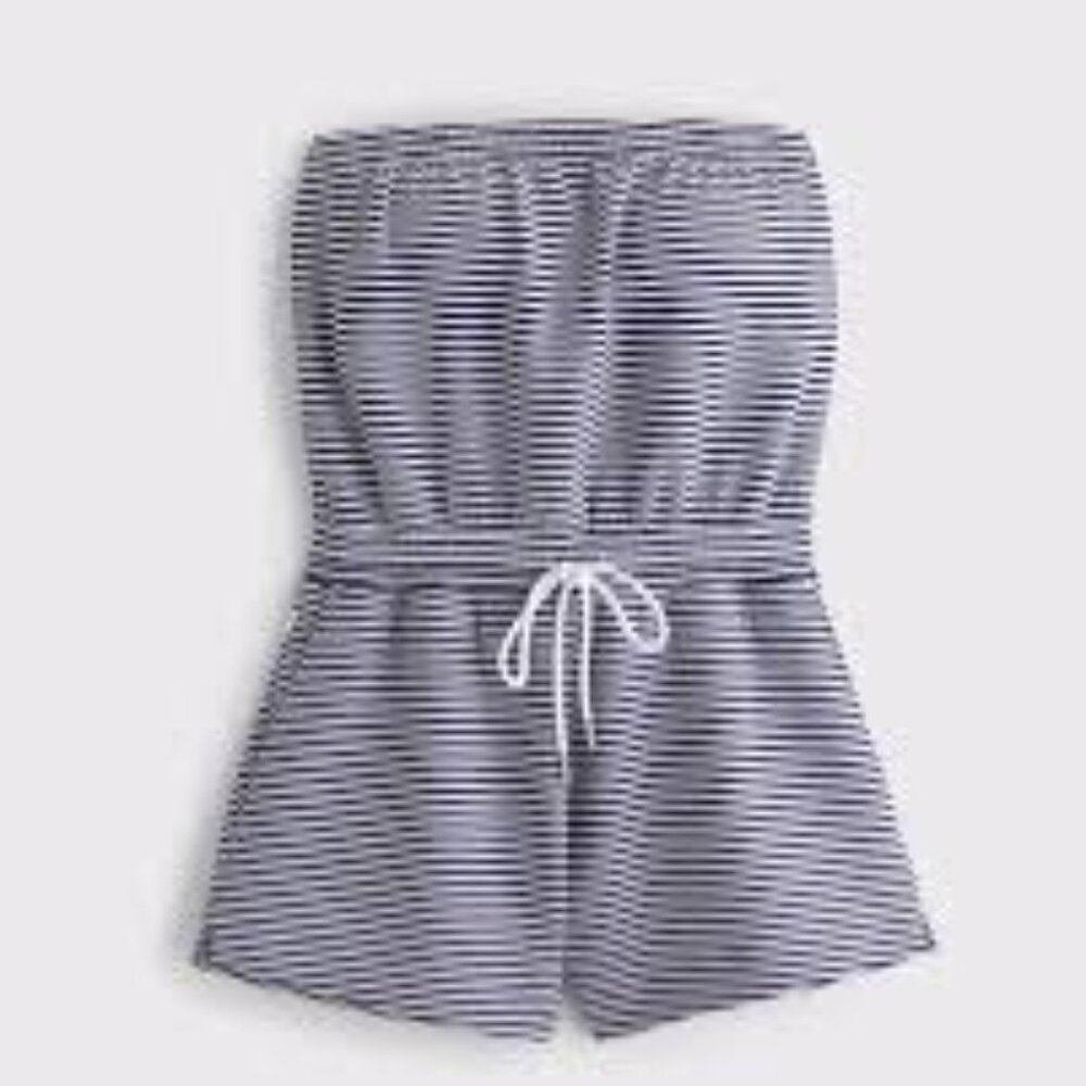 Abercrombie & Fitch Navy and White Striped Strapless Romper